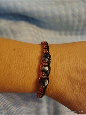 Handmade Black and Pink Bead Macrame Bracelet